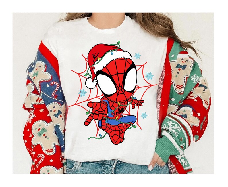 Marvel Spidey and His Amazing Friends Christmas Lights Shirt, Spiderman Gwen Miles Morales Christmas Shirt, Marvel Xmas Family Matching Tee image 2
