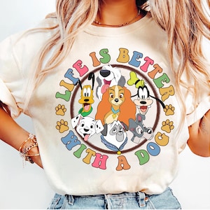 Disney Dogs Portrait Shirt, Life Is Better With A Dog, Lady and The Tramp, Pluto, Goofy, Dalmatian Shirt, Disneyland Family Matching Shirt