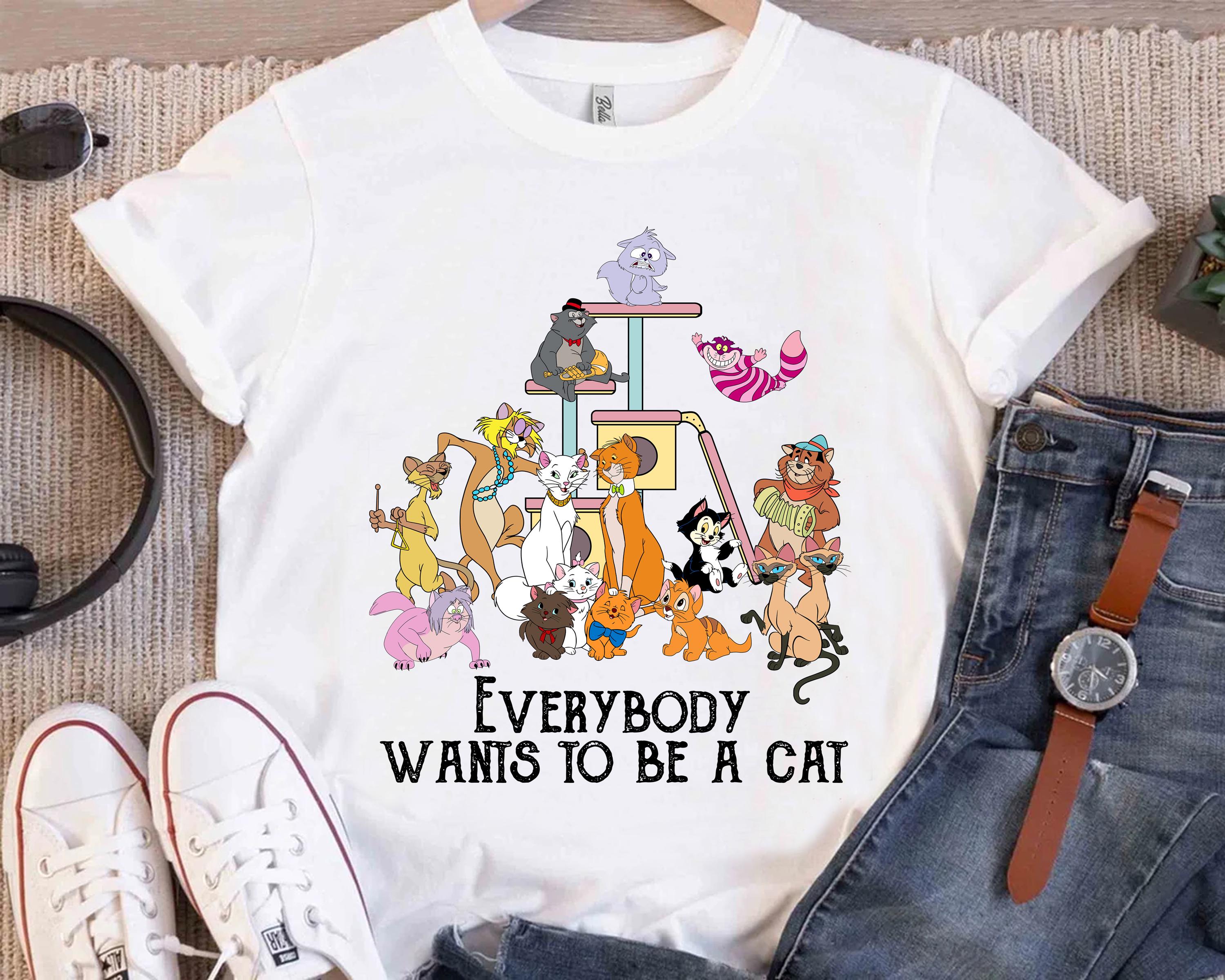 Disney Cats Everybody Wants To Be A Cat Shirt, The Aristocats Berlioz Toulouse and Marie Cheshire Cat Shirt, Disneyland Trip Gift