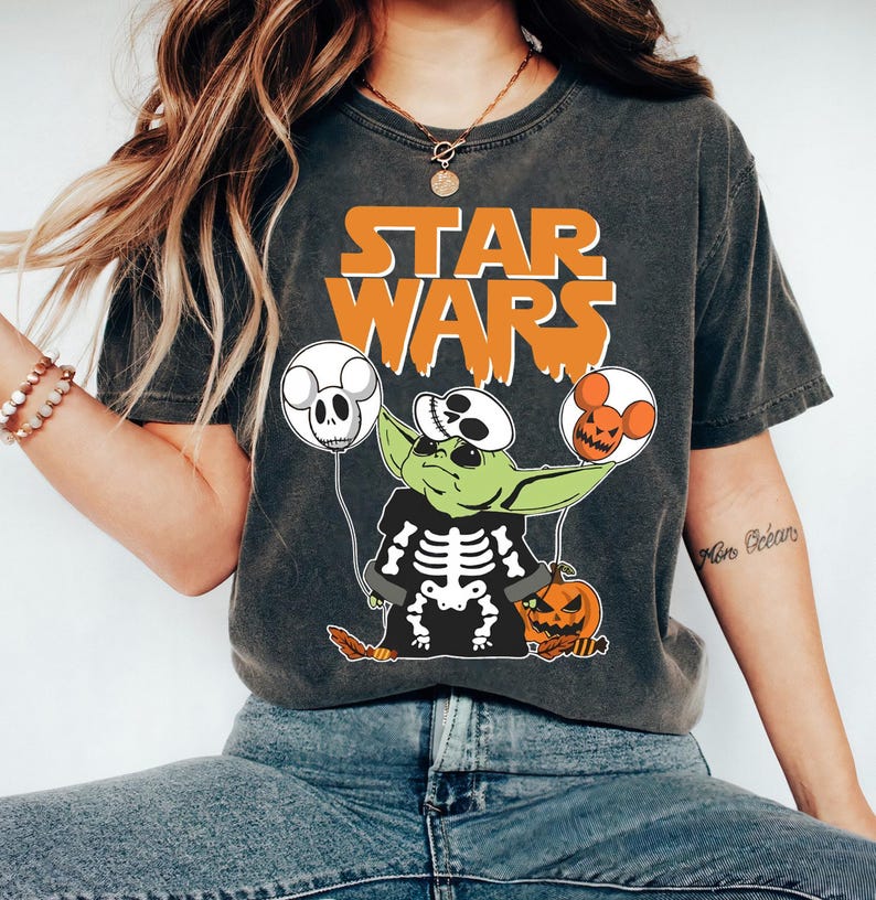 Camiseta de Halloween de Yoda de Star Wars con globos espeluznantes, Camiseta de Halloween de Yoda, Camisetas familiares a juego para la fiesta de Halloween de WDW Disneyland imagen 1