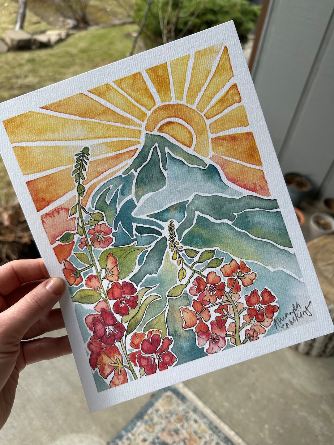 Wildflower Mountain Landscape Watercolor Fine Art Print | Fireweed ...