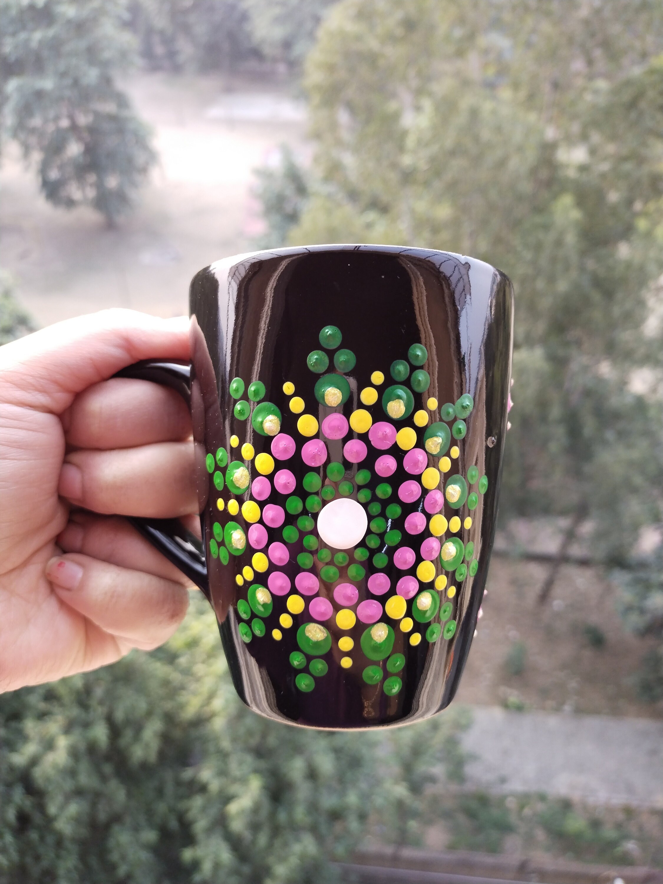 Roue de La Fortune, Belle Tasse à Café en Céramique Peinte Main, Cadeau Pour Les Proches, Dot Art, T