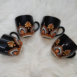 Original OOAK Art Coffee Tea Hot Cocoa Custom Hand Painted Mandala Sacred Geometry Mugs Colorful Rainbow Dotted  Cup Set of 6