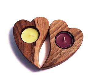 Wooden Candle Holder In Shape Of A Heart / Walnut Candle Holder