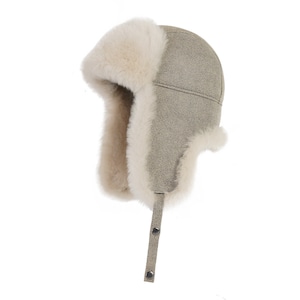 Casquette pilote aviateur aviateur chapka en cuir et peau de mouton Wintermützen, cache-oreilles russe Ushanka, chapeau de fourrure de trappeur Cream Beige