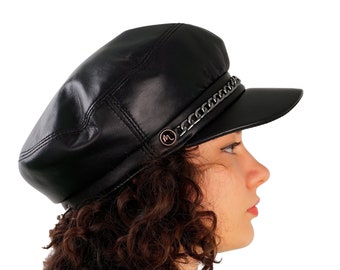 Women Leather Newsboy Cap Visor Beret Cabbie Hat Sheepskin Gatsby Painter Bakerboy Fiddler Captain Style Hats and Caps