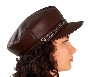 Chapéu de jornaleiro de couro de pele de carneiro Bakerboy Bakery Fiddler Cap