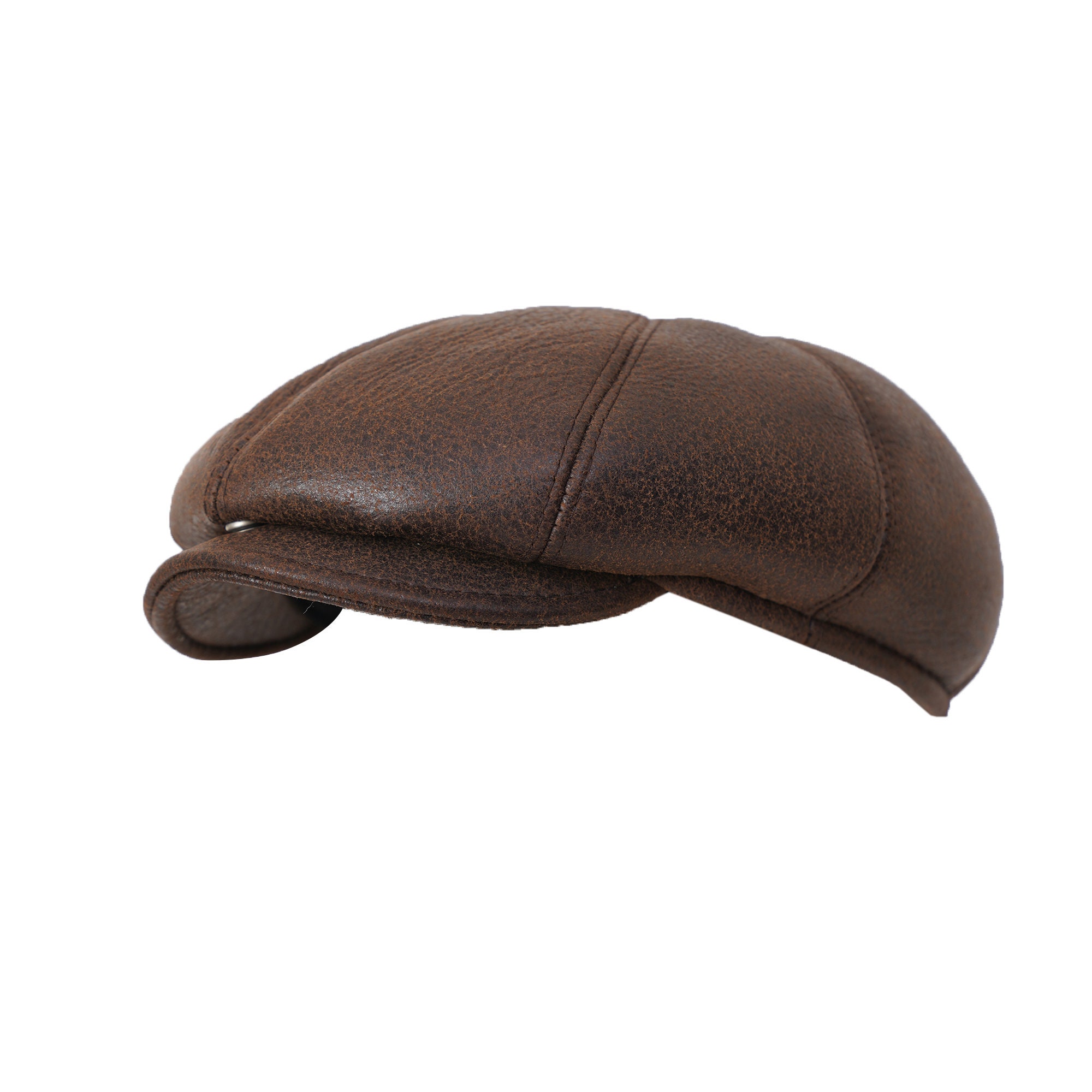 Buy Gudessly Genuine Leather Mens Baseball Cap Outdoor Adjustable Real  Leather Driving Cap Without Earmuffs at