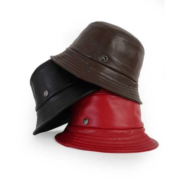 Bucket Fisherman Hat Leather Men Women Retro Hat Fashion Fishing Cap