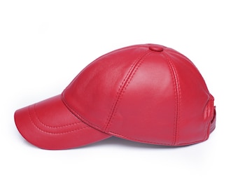 Red Leather Baseball Hat Fathers Day Gift Trucker Cap Adjustable Classic Snapback Dad Hat
