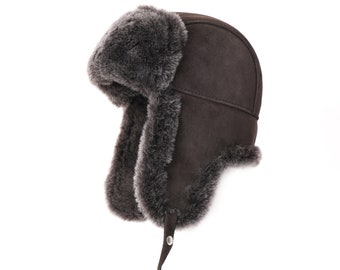 Trapper Hat Sheepskin Chapka Pilot Cap Russian Ushanka Ear Flap