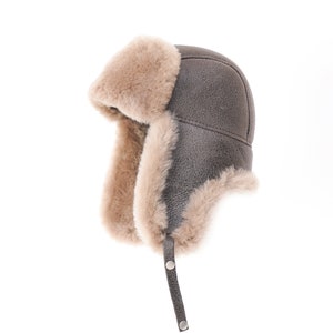 Wintermützen Chapka Leather Shearling Sheepskin Aviator Bomber Pilot Cap Russian Ushanka Earflap Trapper Winter Fur Hat Camel