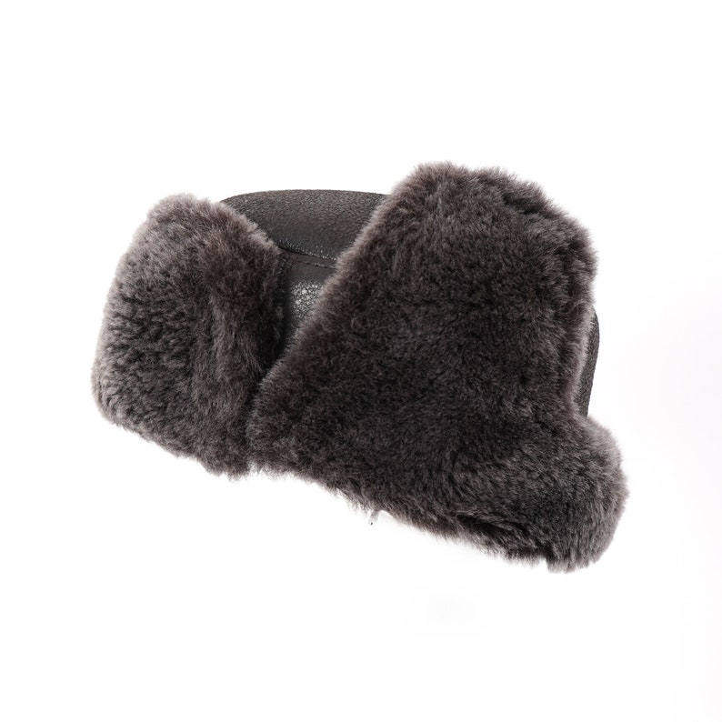 Leather Russian Ushanka Sheepskin Trapper Winter Shearl Hat image 4