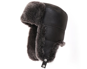 Ushanka Trapper Ear Flap Hat Cuero Ruso Ushanka Piel de Oveja Gorro de Invierno