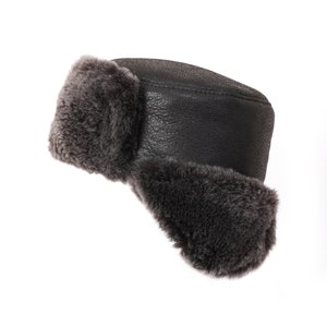 Leather Russian Ushanka Sheepskin Trapper Winter Shearl Hat image 5