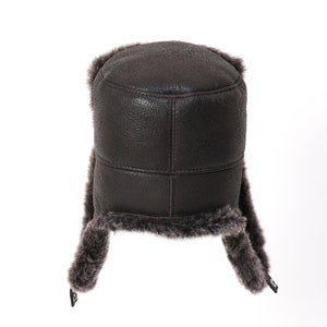 Leather Russian Ushanka Sheepskin Trapper Winter Shearl Hat image 3