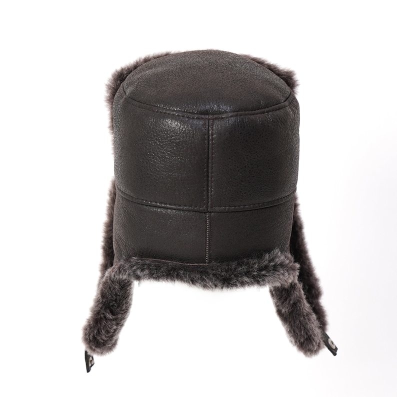 Leather Russian Ushanka Sheepskin Trapper Winter Shearl Hat image 3