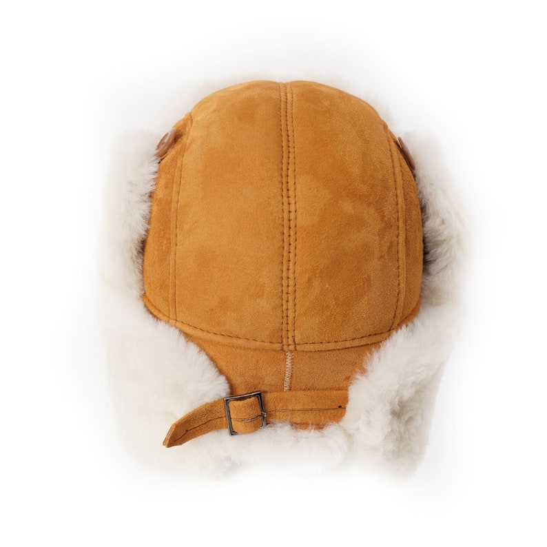 Femmes Hommes Ushanka Earflap Hat Shearling Sheepskin Fur Trapper Bomber Aviator Style Suede Unisex Winter Hat image 9