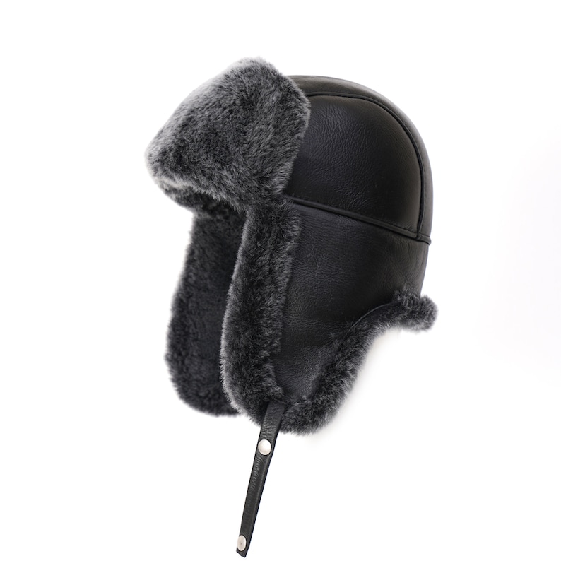 Trapper Hat Sheepskin Chapka Pilot Cap Russian Ushanka Ear Flap Winter Fur Hat Black Brisa