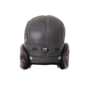 Sheepskin Aviator Russian Ushanka Mad Bomber Fur Winter Hat Cap with Snap Closure image 4