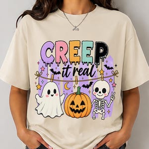 Creep It Real : une illustration d'Halloween à la fois ludique et effrayante, avec un adorable fantôme amical (téléchargement numérique)