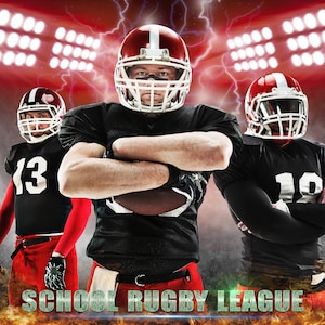 Szablon plakatu sportowego - Cyfrowe tło piłkarskie - Zachowaj swoje wspomnienia z rugby, szablony kolaży w programie Photoshop