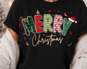 Feliz Navidad PNG, Diseño de camisa navideña a cuadros coloridos, PNG festivo para las fiestas, Diseño de sublimación navideña, Descarga digital