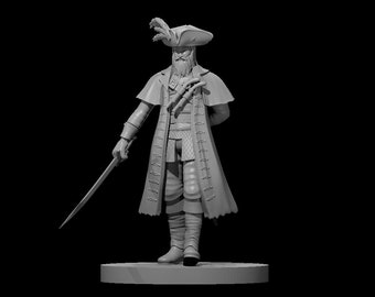 Pirate Captain - Male - 1" (28mm) Scale Tabletop RPG Mini for D&D, Pathfinder, and more