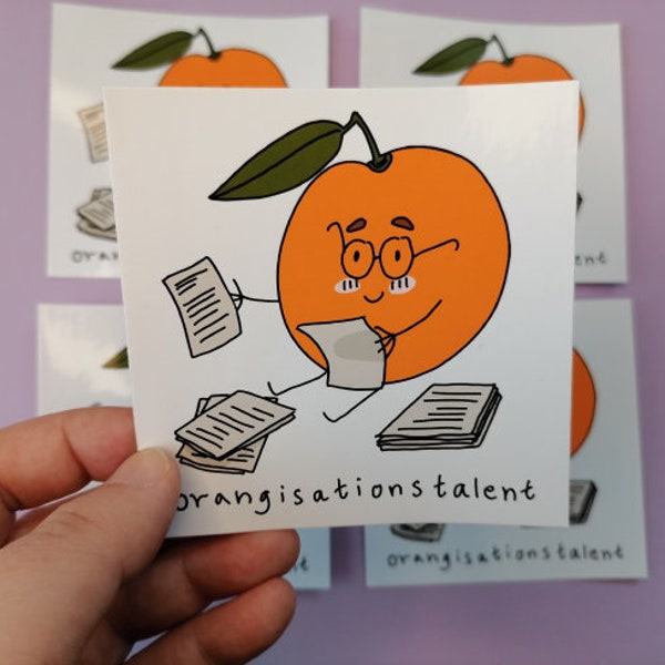 Aufkleber Sticker Arbeit Orange Wortspiel süß kawaii niedlich lustig humorvoll Organisation fleißig