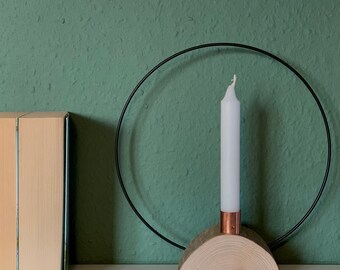 Dekoring | Metal ring | Driftwood | black | copper | standing | Candle holder | Wreath with wooden base | Flowerhoop