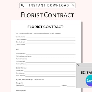 Florist Contract Template, Floral Services Agreement, Flower Arrangements, Editable Floral Designer Contract, Customizable Floral Contract