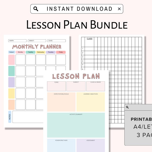 Lesson Plan Template, Lesson Planner Printable, Homeschool Teacher Planner, Weekly, Daily Plans, Academic Schedule, Simple Lesson Plan Book