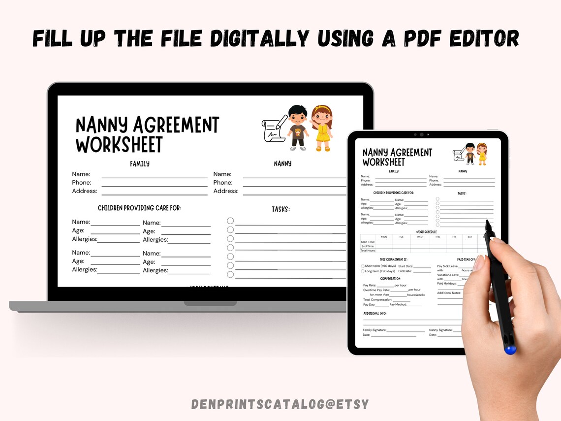 Nanny Agreement Worksheet Printable, Printable Nanny Contract Template ...
