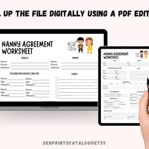 Nanny Agreement Worksheet Printable, Printable Nanny Contract Template, One Page Nanny and ...