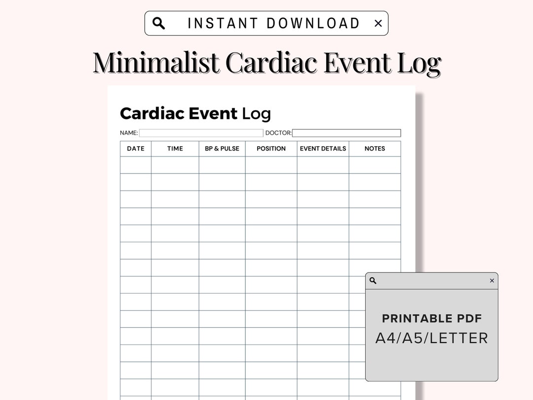 Cardiac Event Tracker Printable, Cardiac Event Log, Dysautonomia Log ...