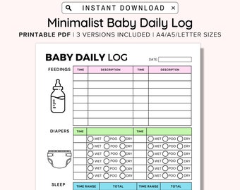 Baby Daily Log, Infant Daily Log, Baby Care Journal, Infant Activity Manager, Newborn Baby Tracker, Babysitting Helper, Baby Life Organizer