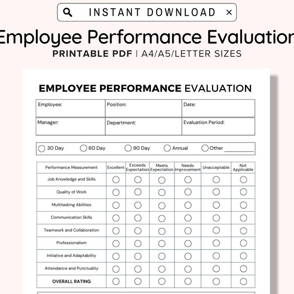 Modèle d'évaluation des performances des employés, évaluation des performances des employés, ressources humaines, formulaire d'évaluation des performances des employés, contrat PDF