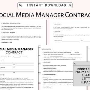 Fillable Professional Freelance Social Media Manager Contract Template Editable Management Contract Template non disclosure agreement PDF