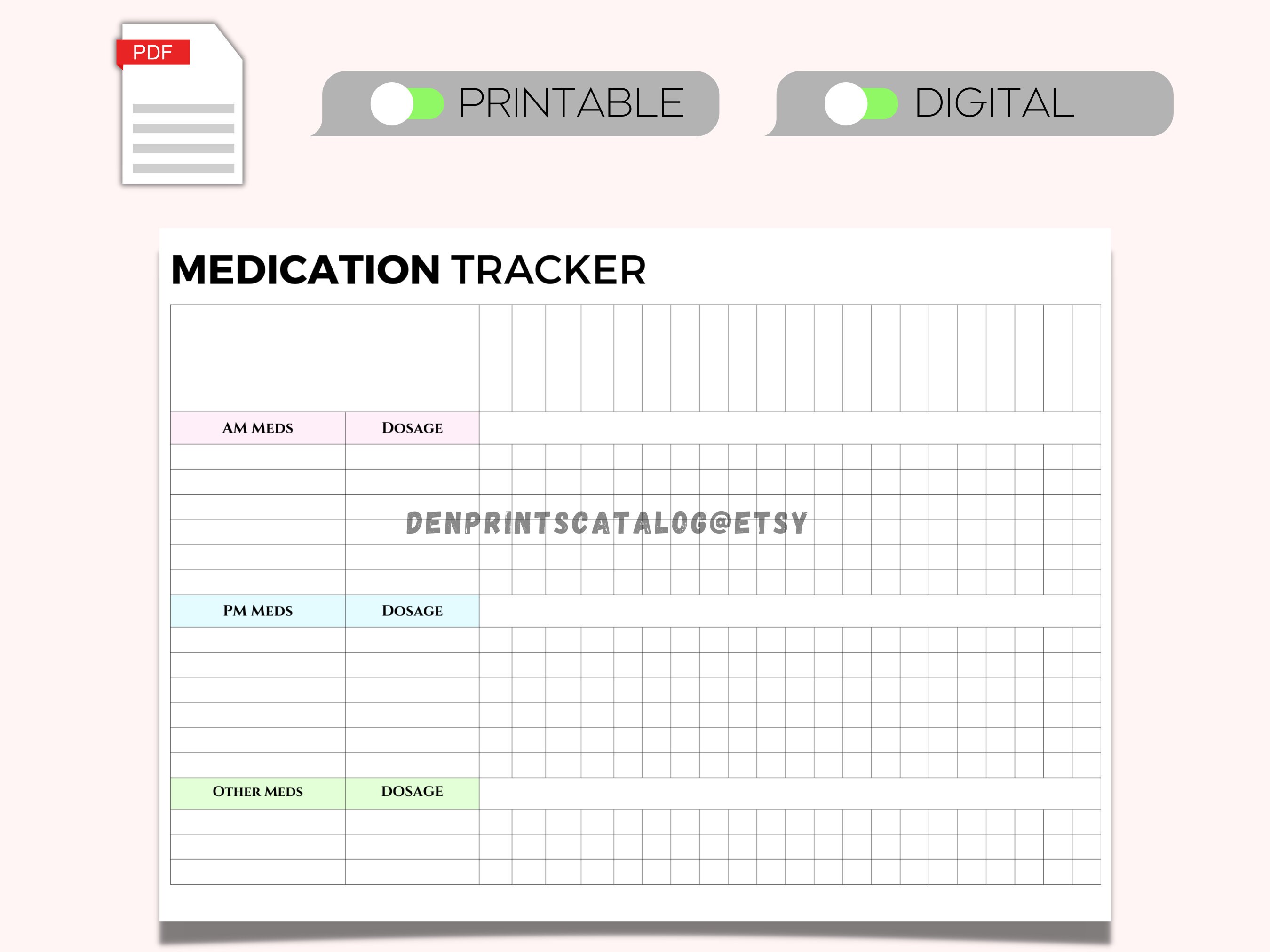 Medication Tracker Printable Medicine Tracker Medication - Etsy