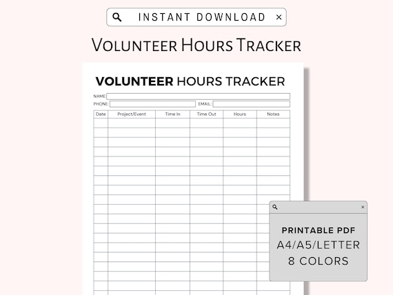Volunteer Schudule Hours Tracker Log Printable, Volunteer Activity Tracker Printable, Hospice Volunteer Hours Sign Up Form Printable, PDF
