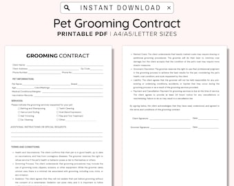 Contrato de peluquería canina imprimible, contrato de peluquería canina para clientes, contrato de peluquería canina para gatos, formulario editable, plantilla de Canva, PDF