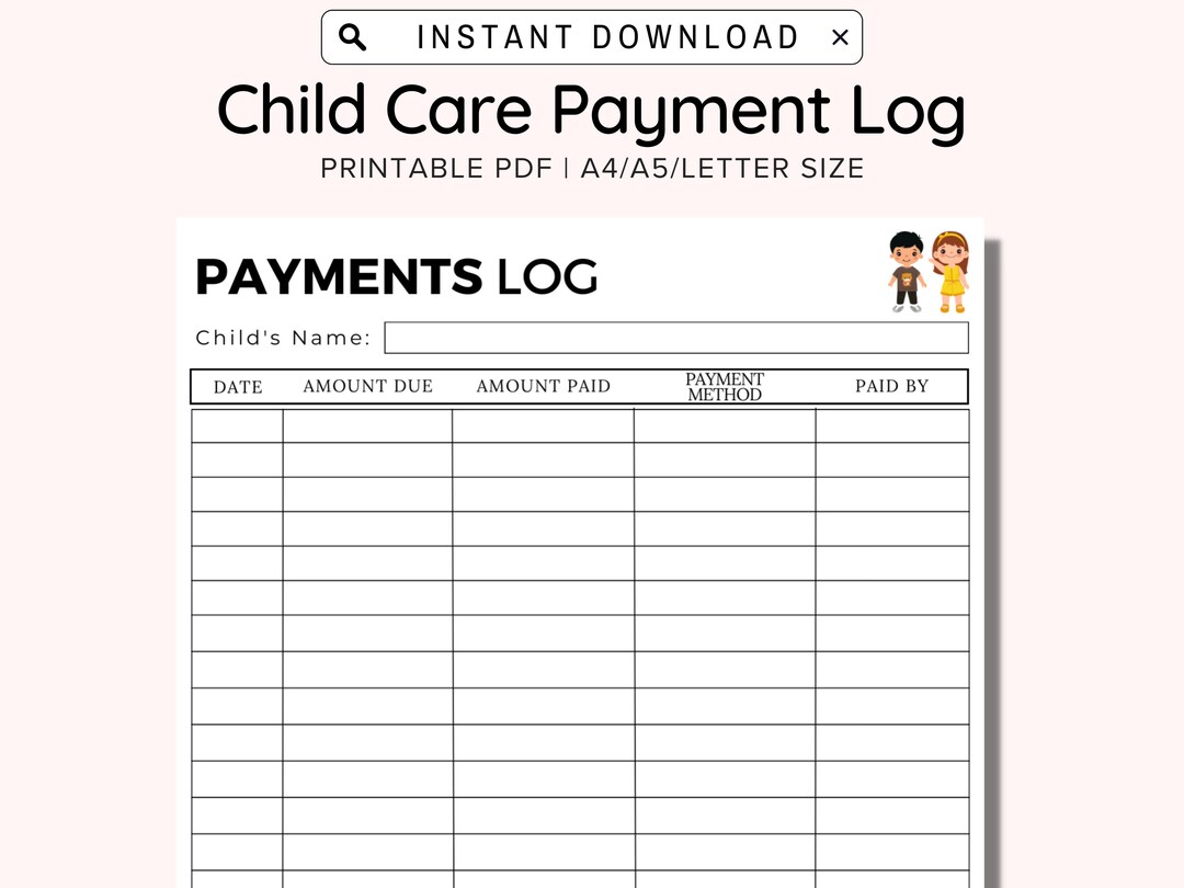 Tuition Payment Log Printable, Daycare Payment Log, Childcare Payment Log, Bill Payments, Child