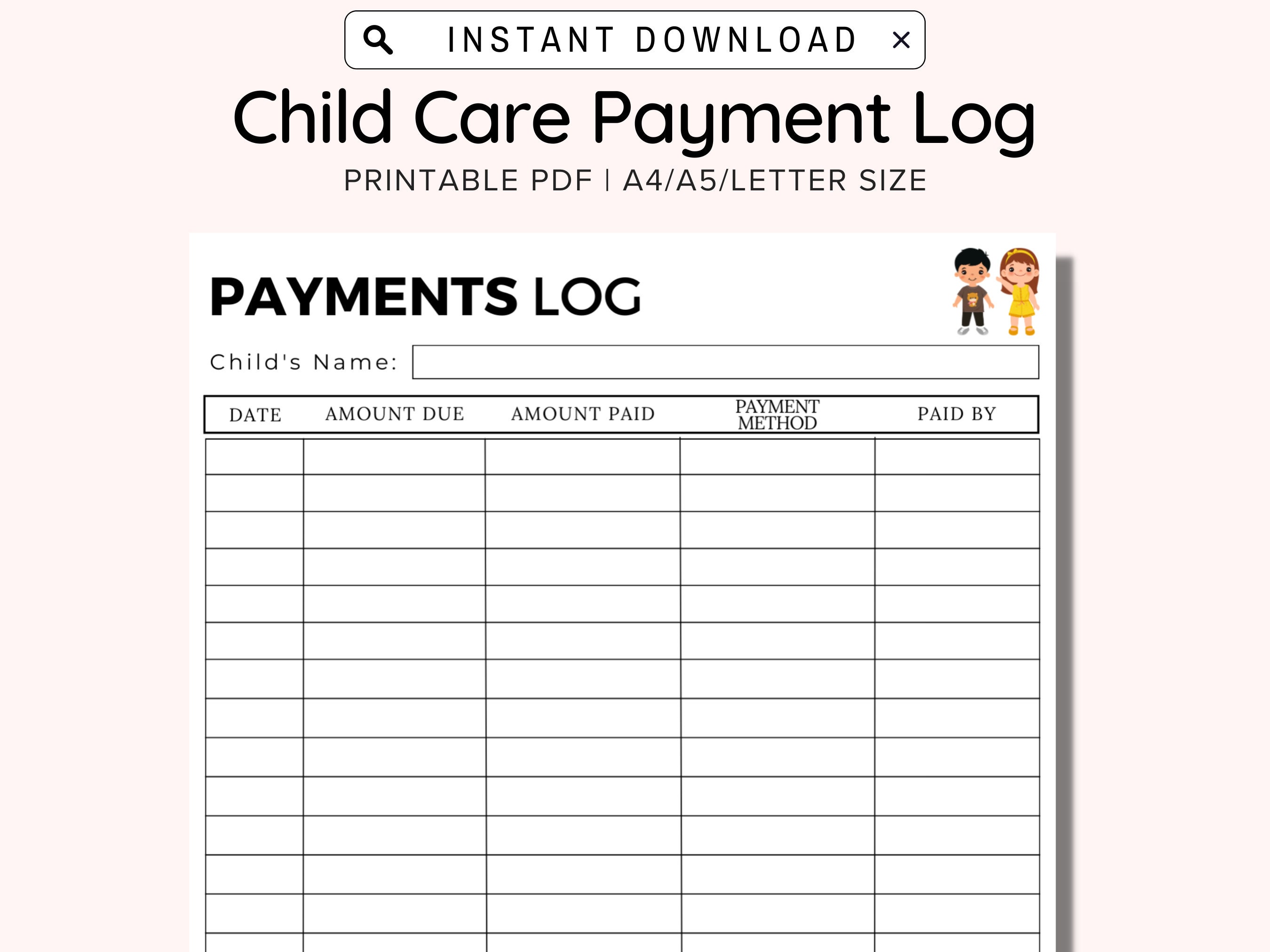 Tuition Payment Log Printable, Daycare Payment Log, Childcare Payment