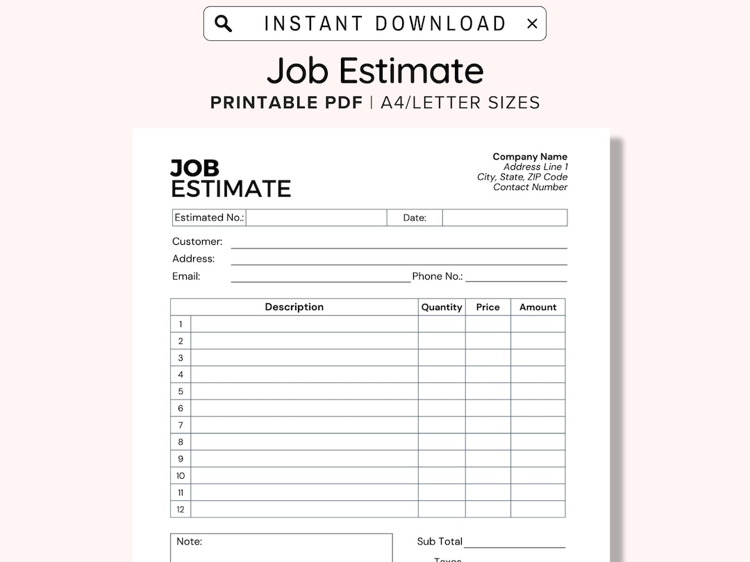 job-estimate-template-printable-job-estimate-template-pdf-editable-word-construction-bid-painting-electrical-tile-home-remodeling-etsy for Free Printable Job Estimate Template Job Estimate Template, Printable Job Estimate Template PDF, Editable WORD Construction Bid, Painting, Electrical, Tile, Home Remodeling - Etsy for Free Printable Job Estimate Template