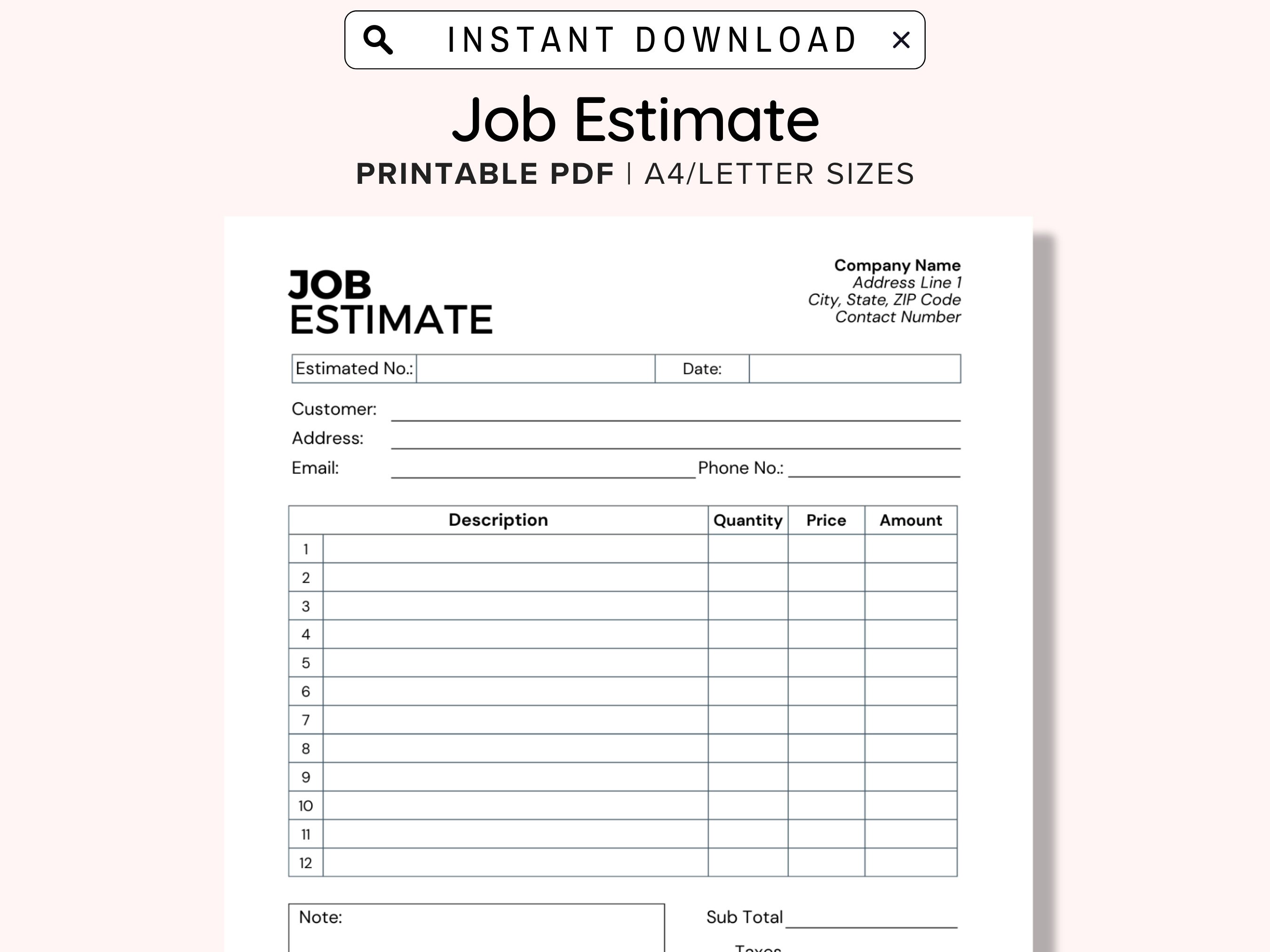 Job Estimate Template Printable - Il Fullxfull.5108227124 Kt5r