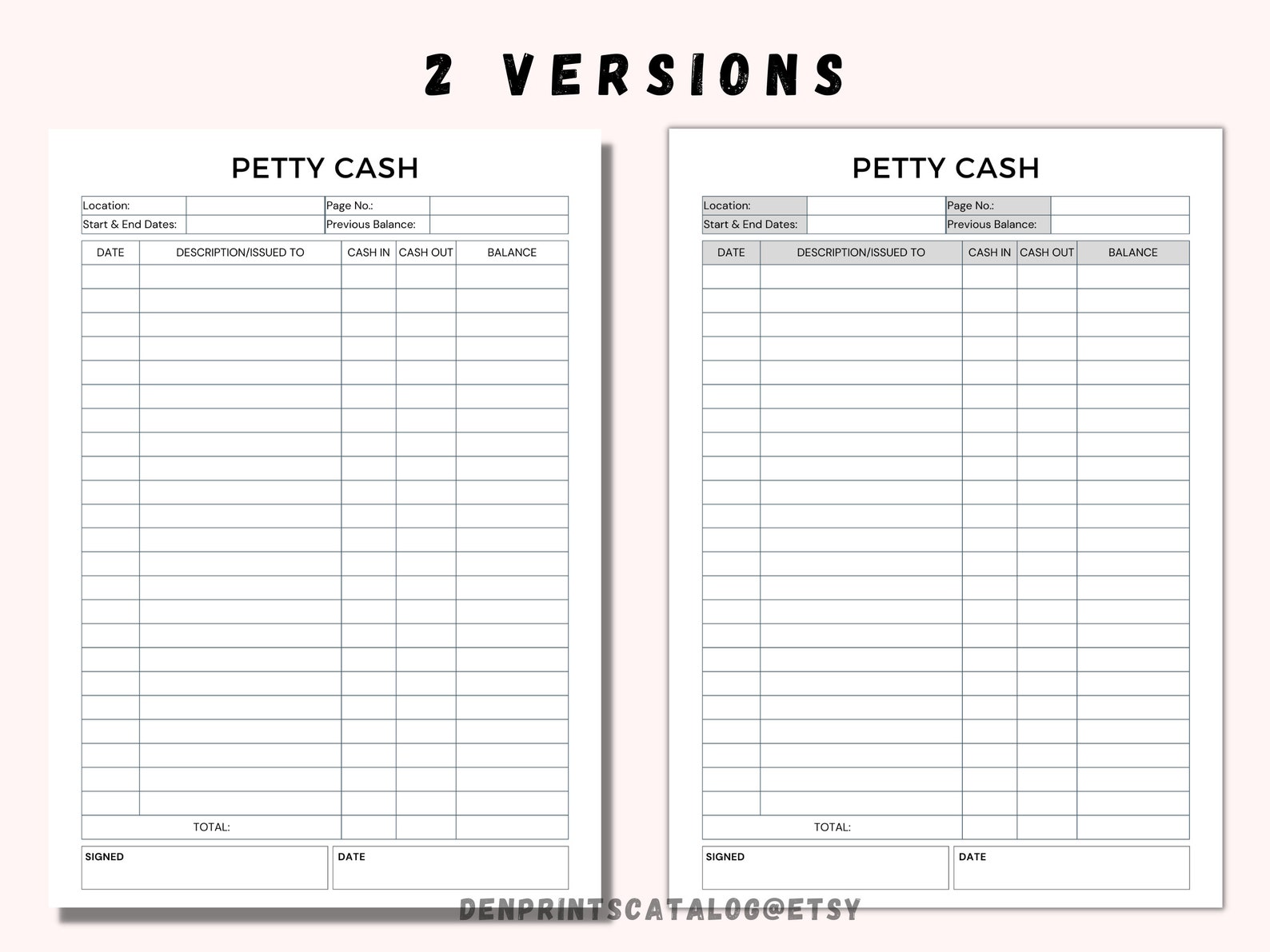 Petty Cash Ledger Printable, Petty Cash Log, Printable Petty Cash ...