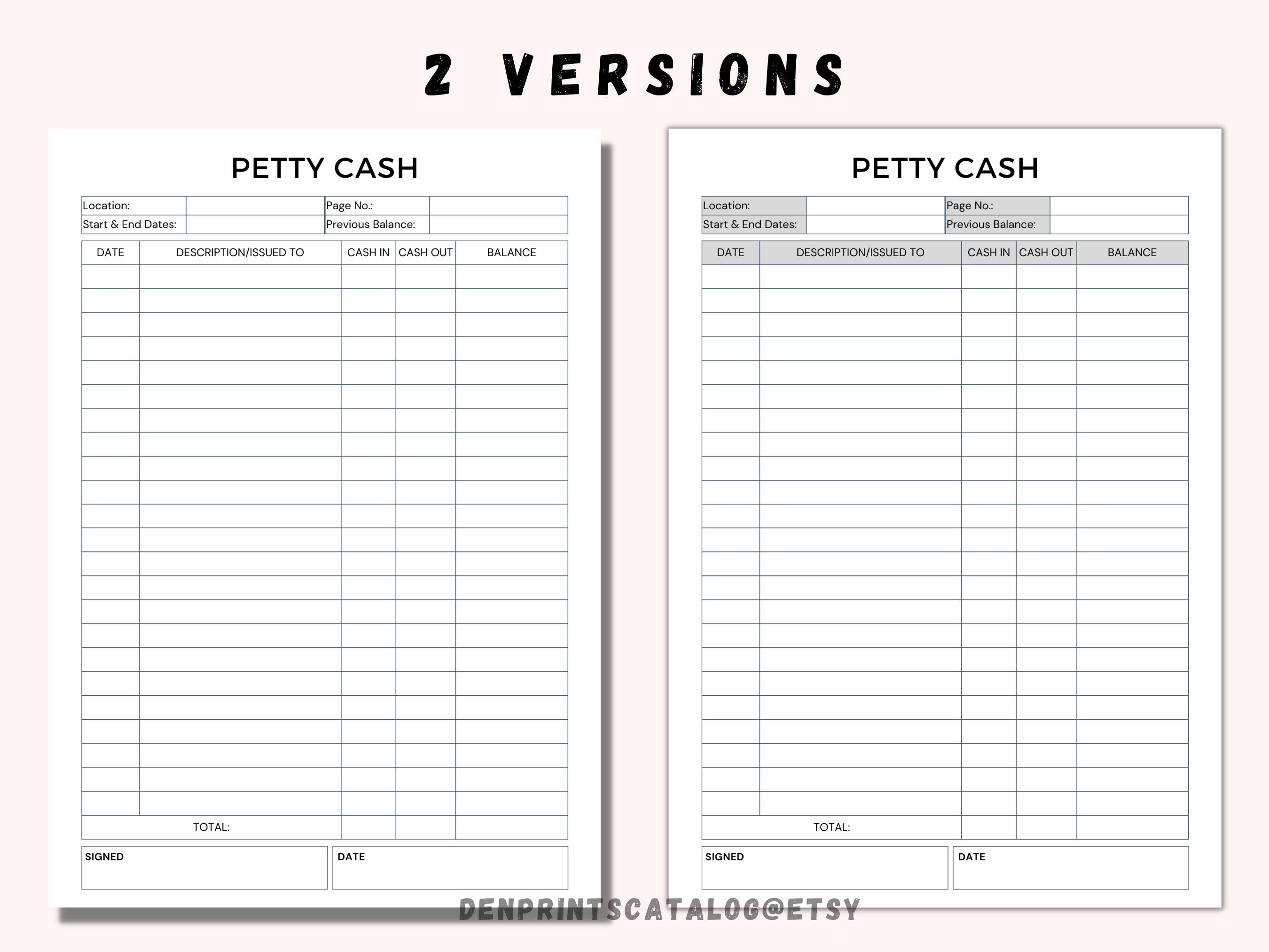 Petty Cash Ledger Printable, Petty Cash Log, Printable Petty Cash ...