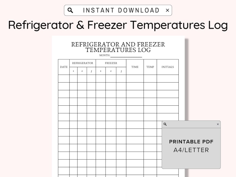 Printable Refrigerator and Freezer Temperatures Log, Print and Write, Temperature Check Sheet
