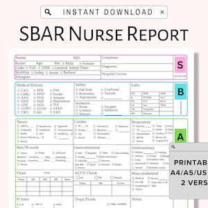 SBAR Nurse Report Sheet Med Surg Nurse Brain ICU Report Sheet for Nurse RN Nursing Report Sheet, New Grad Nurse W/ Telemetry & To-Do Log