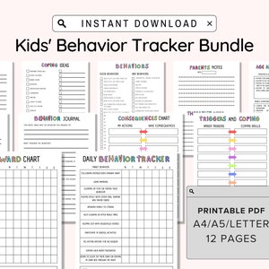 Kids Behavior Tracker Bundle for Kids, Actions Consequence Chart, Weekly, Daily, Autism, ADHD,Reward Chart,Child Behavior Chart, Digital PDF